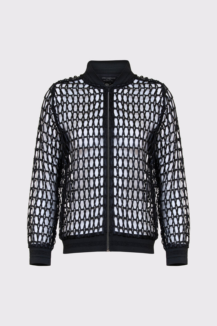 Czarna rozpinana bluza o strukturze ażurowej siatki