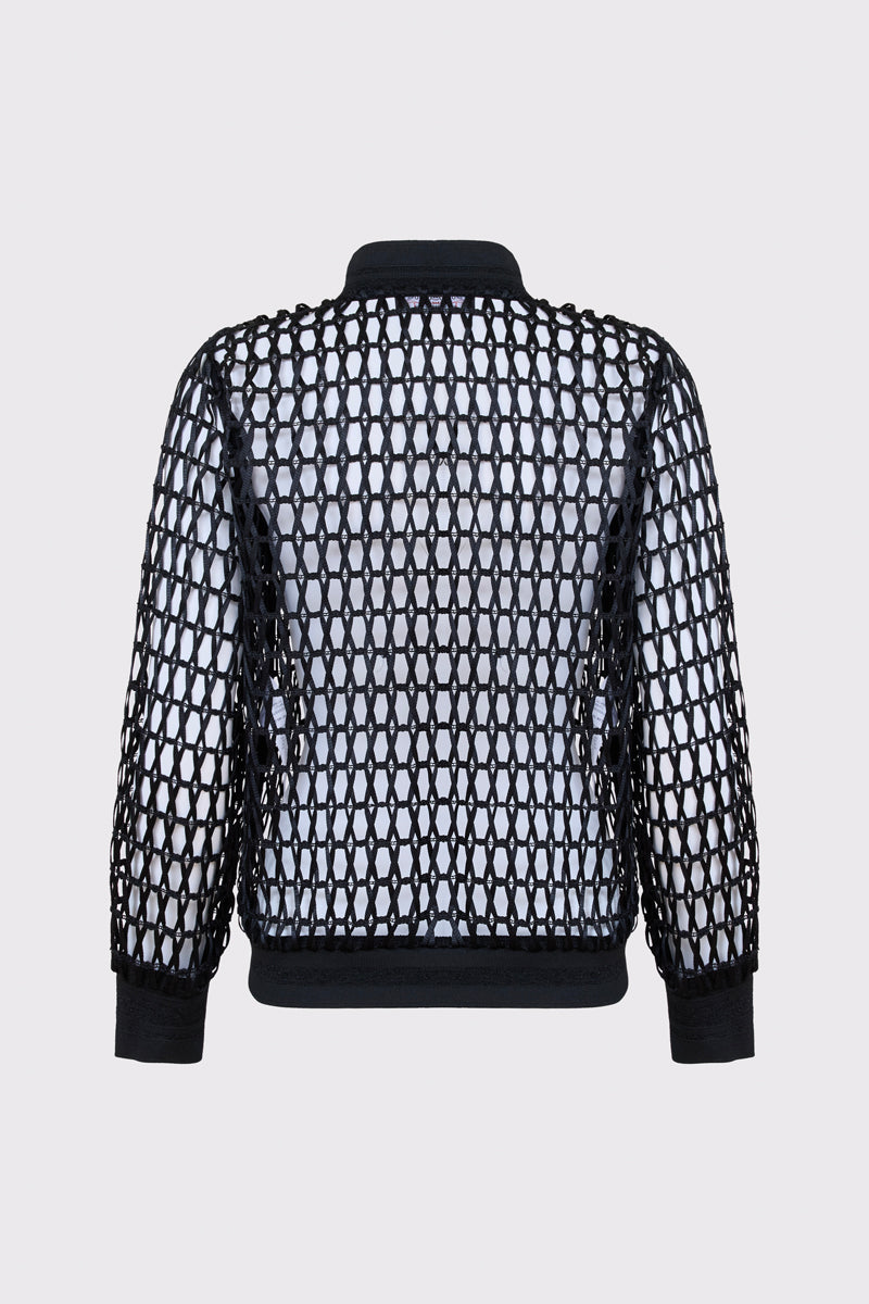 Czarna rozpinana bluza o strukturze ażurowej siatki