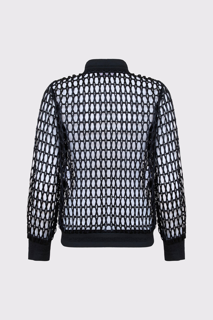 Czarna rozpinana bluza o strukturze ażurowej siatki