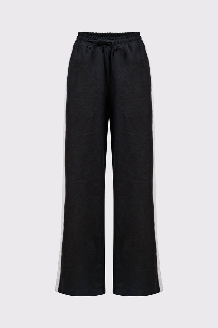 Szerokie lniane spodnie z kontrastowym białym lampasem