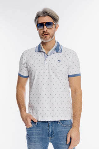 Męska biała koszulka polo w palmy Campione