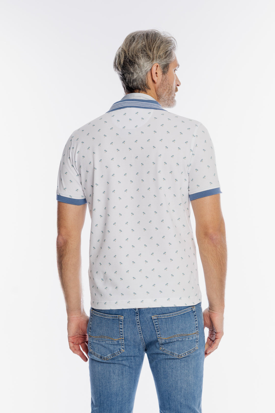 Męska biała koszulka polo w palmy Campione