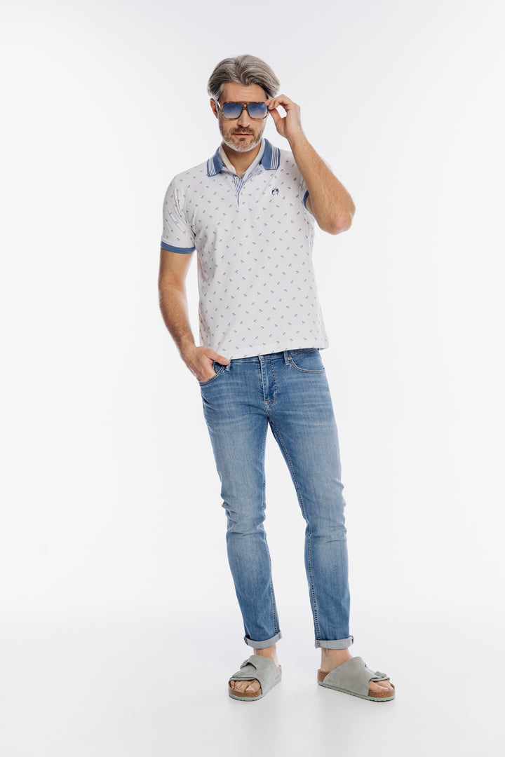 Męska biała koszulka polo w palmy Campione