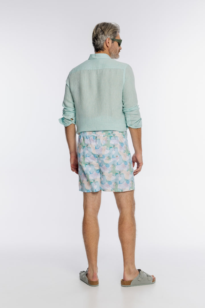 Męski zestaw plażowy z lnianą koszulą Modern Fit i szortami