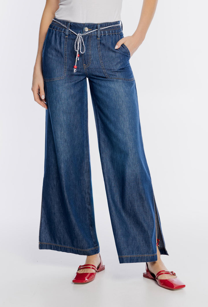 Szerokie spodnie jeansowe z topem w żeglarskim stylu