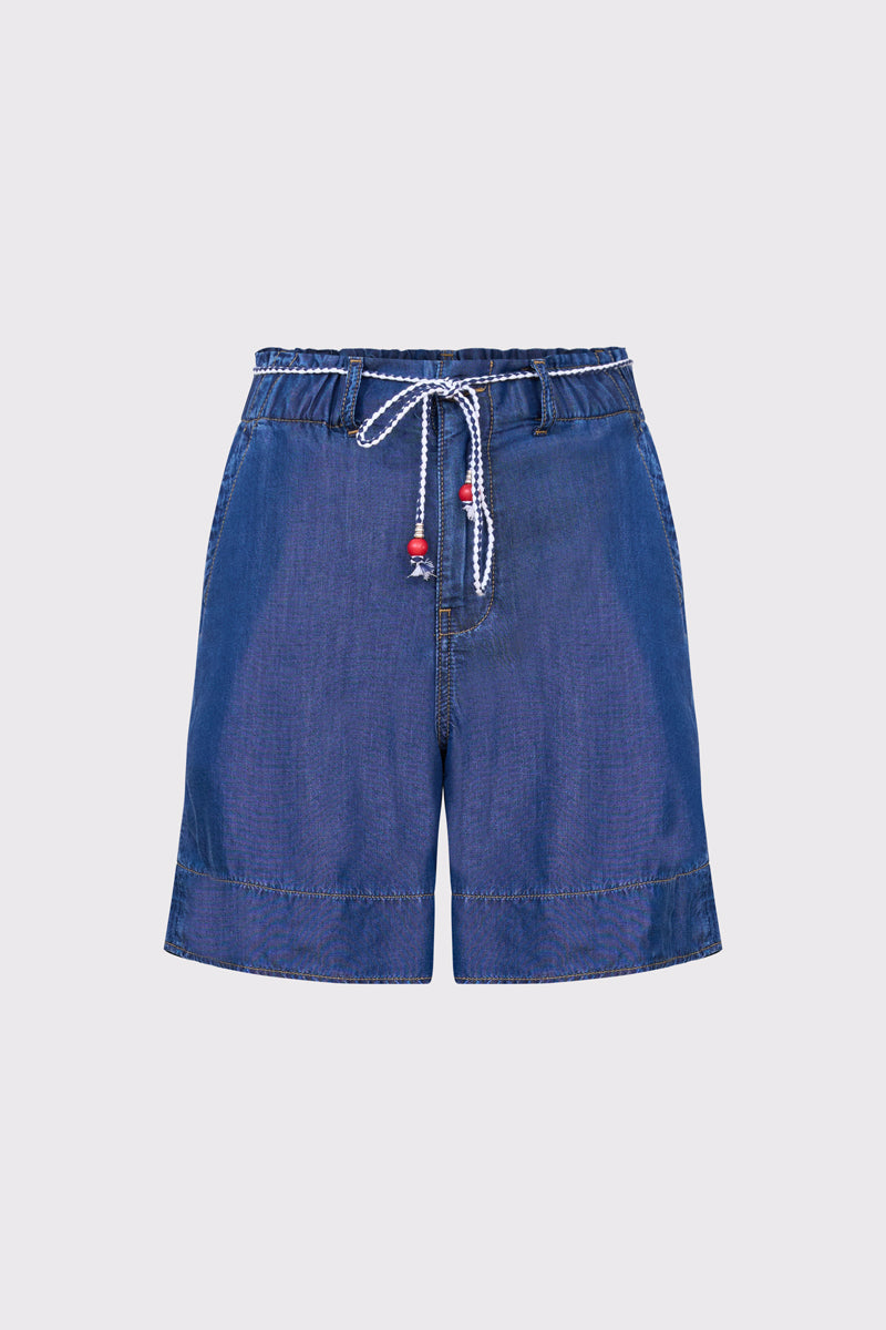 Krótkie szorty jeansowe damskie z ozdobnym sznurkiem