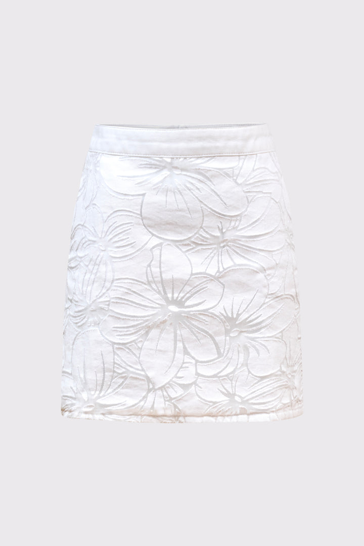 Biała spódnica mini z wypukłym haftem kwiatowym