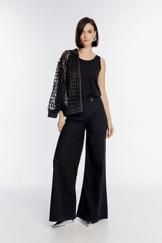 Czarne szerokie spodnie jeansowe z ozdobnymi dżetami