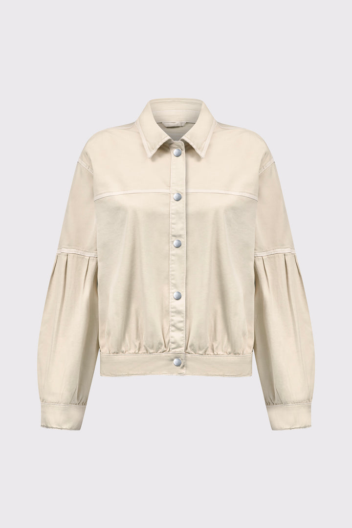 Beżowa kurtka przejściowa ze ściągaczem w pasie