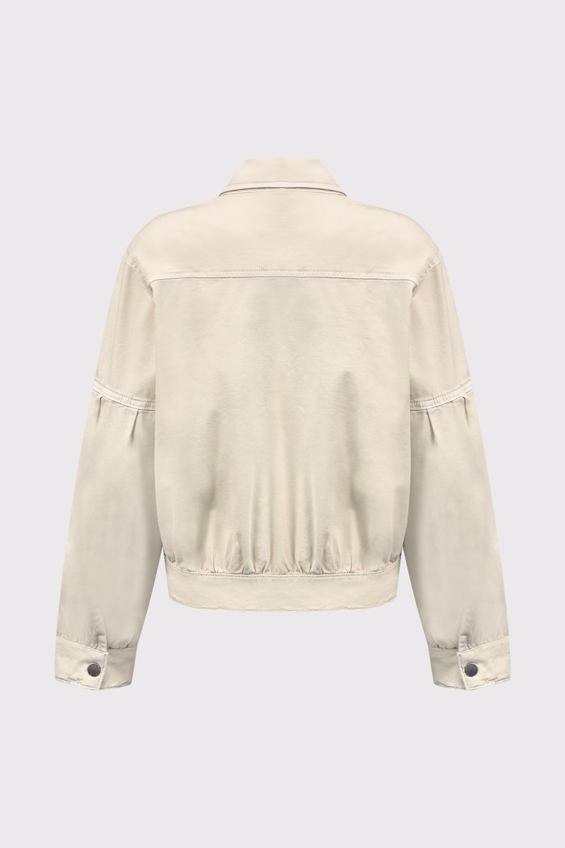 Beżowa kurtka przejściowa ze ściągaczem w pasie