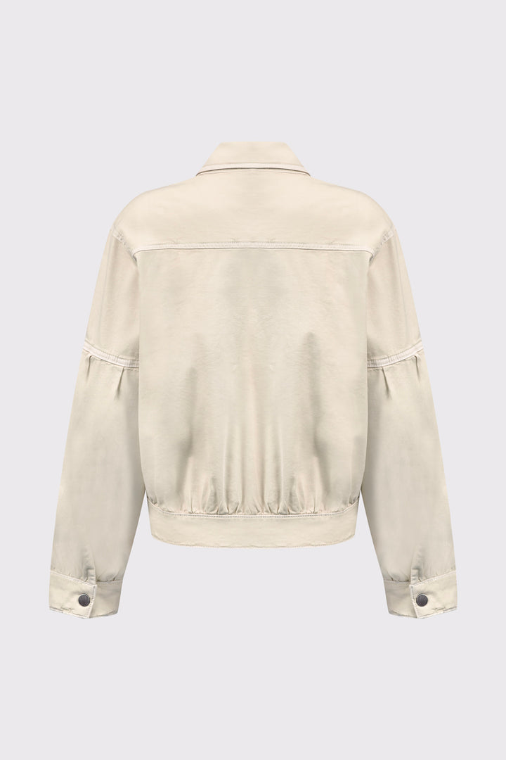 Beżowa kurtka przejściowa ze ściągaczem w pasie