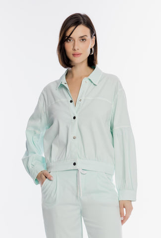 Jasnomiętowa bluzka koszulowa Campione z ozdobnym marszczeniem