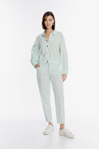 Miętowy bawełniany komplet z bluzą i spodniami