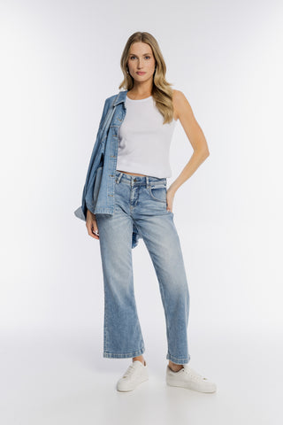 Damskie jeansy z szerokimi nogawkami i wysokim stanem