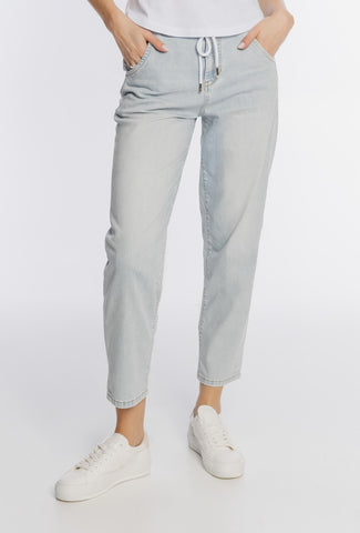 Jasne spodnie jeansowe z ozdobnym sznurkowym wiązaniem