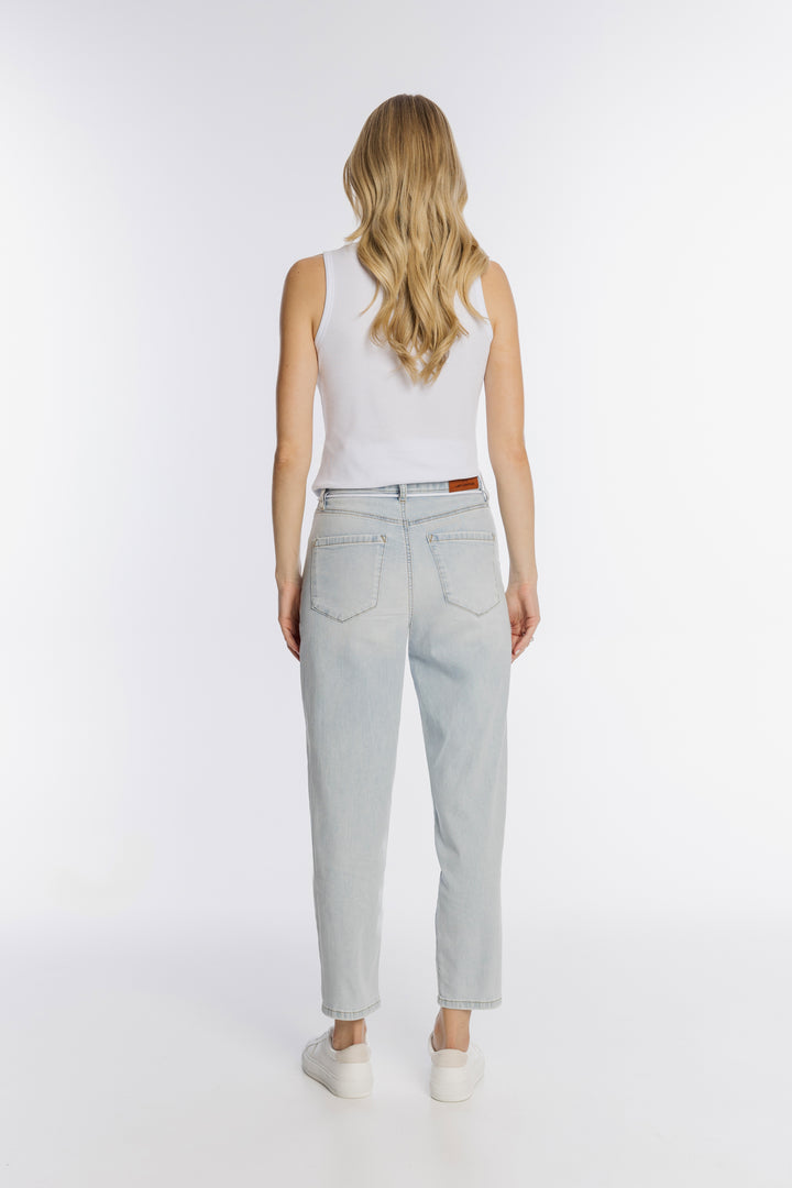 Jasne spodnie jeansowe z ozdobnym sznurkowym wiązaniem