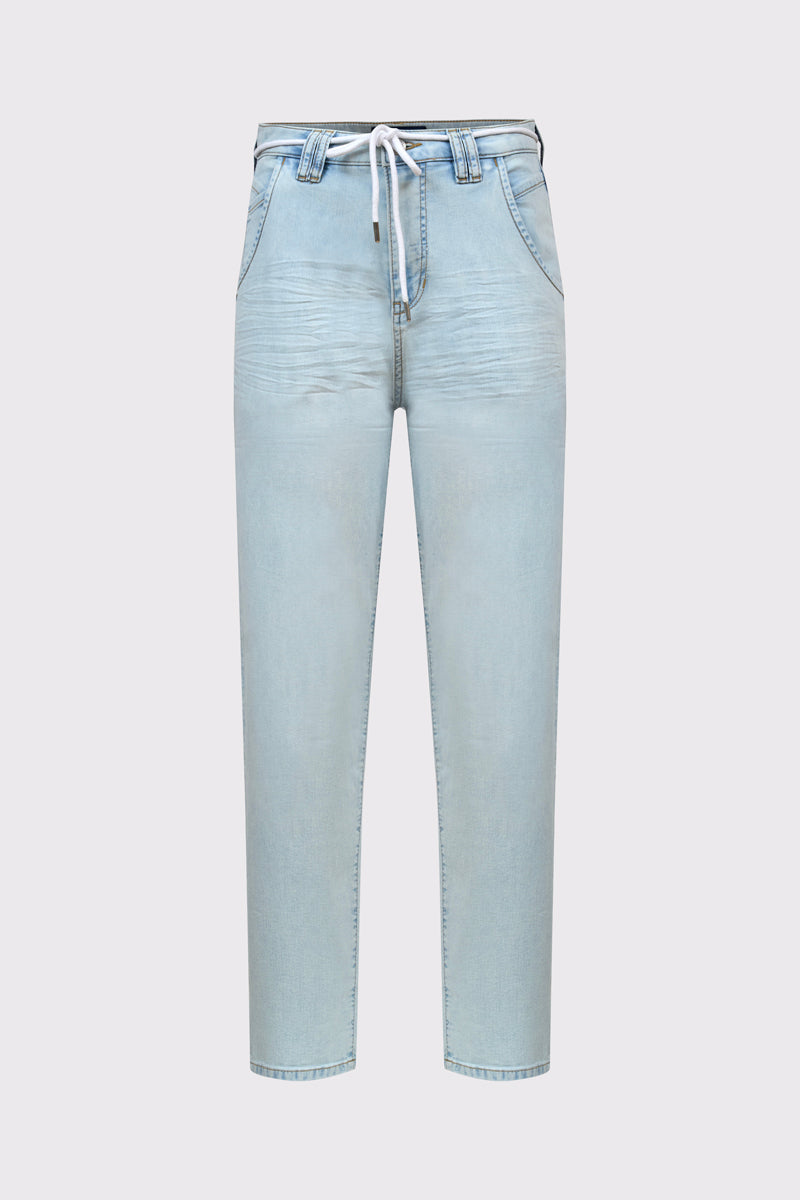 Jasne spodnie jeansowe z ozdobnym sznurkowym wiązaniem