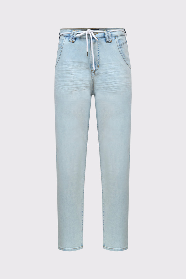 Jasne spodnie jeansowe z ozdobnym sznurkowym wiązaniem