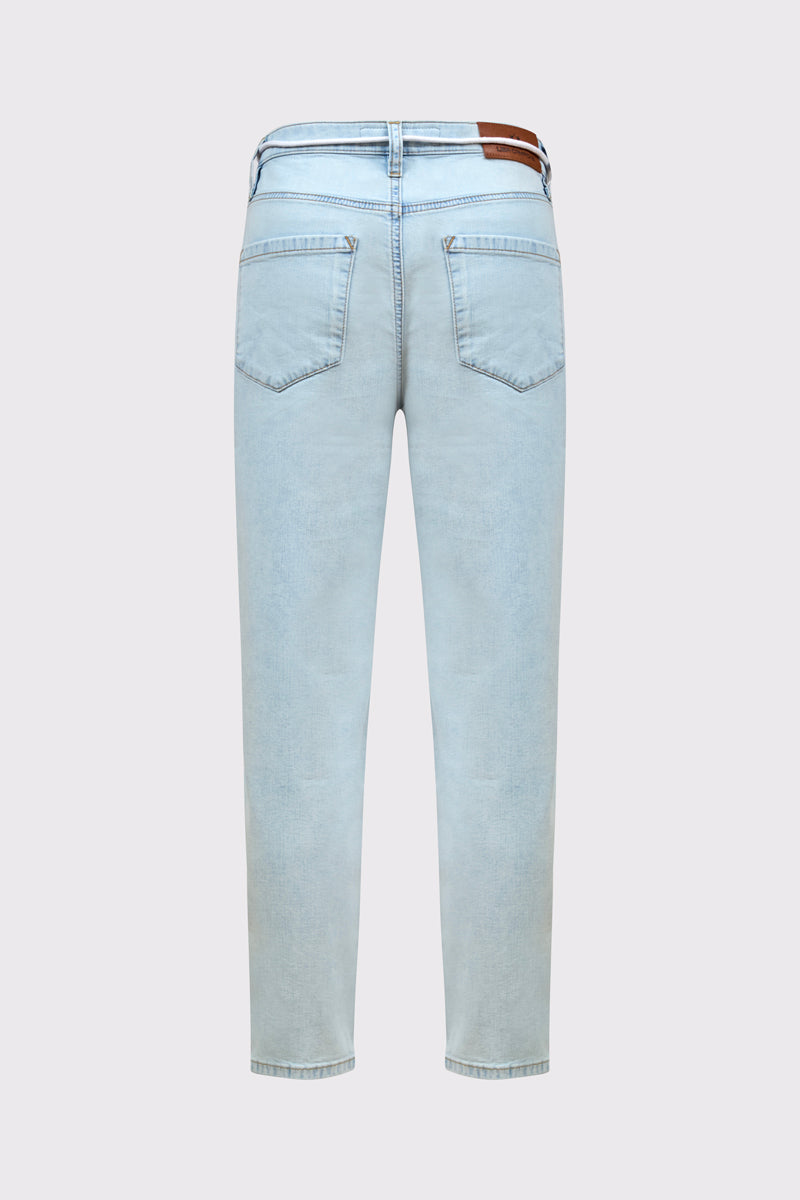 Jasne spodnie jeansowe z ozdobnym sznurkowym wiązaniem