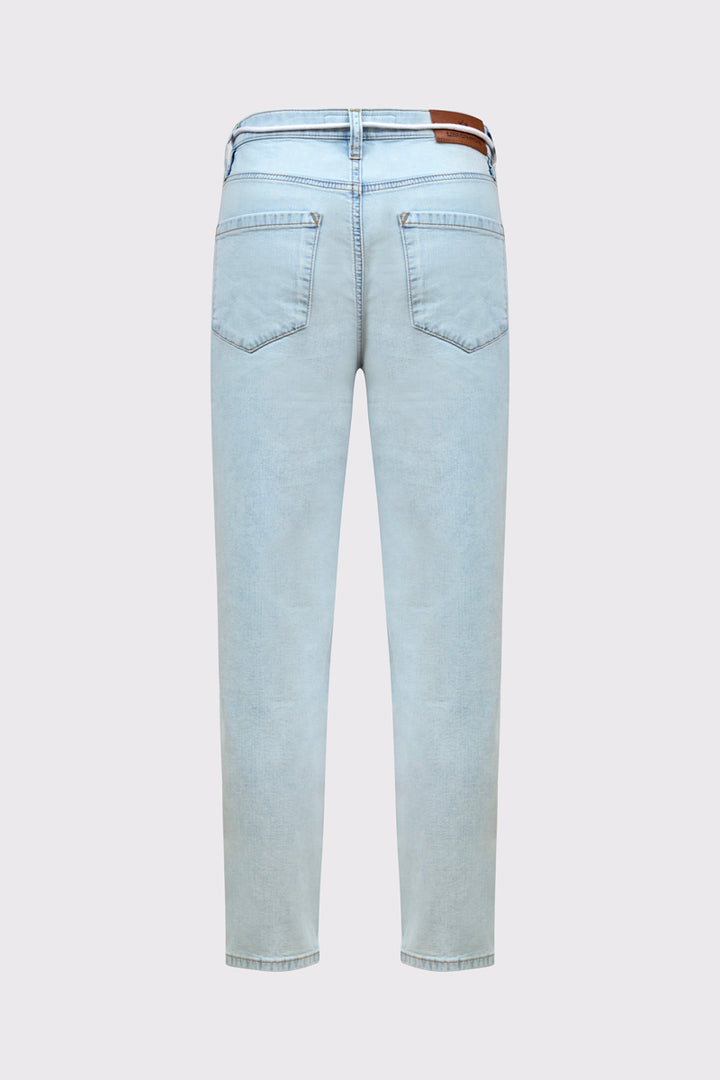 Jasne spodnie jeansowe z ozdobnym sznurkowym wiązaniem