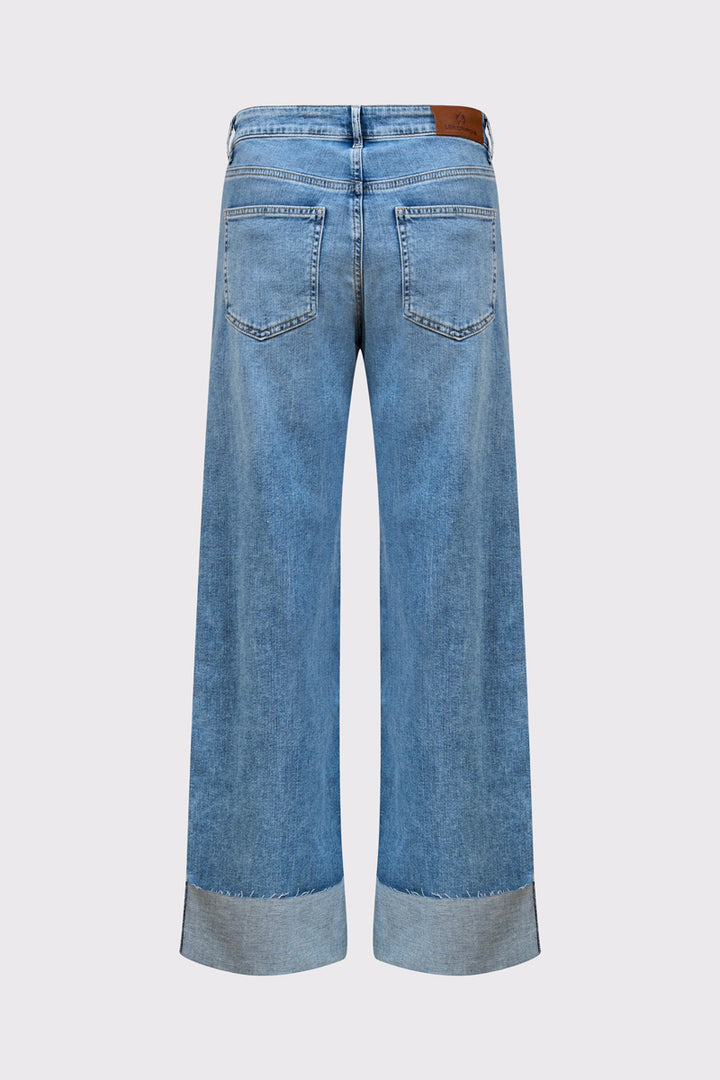 Damskie spodnie jeansowe z szeroką nogawką i podwinięciem