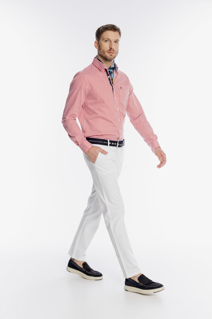 Męskie białe spodnie chino Campione z haftem