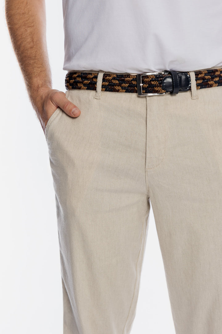 Męskie beżowe spodnie z prostą nogawką