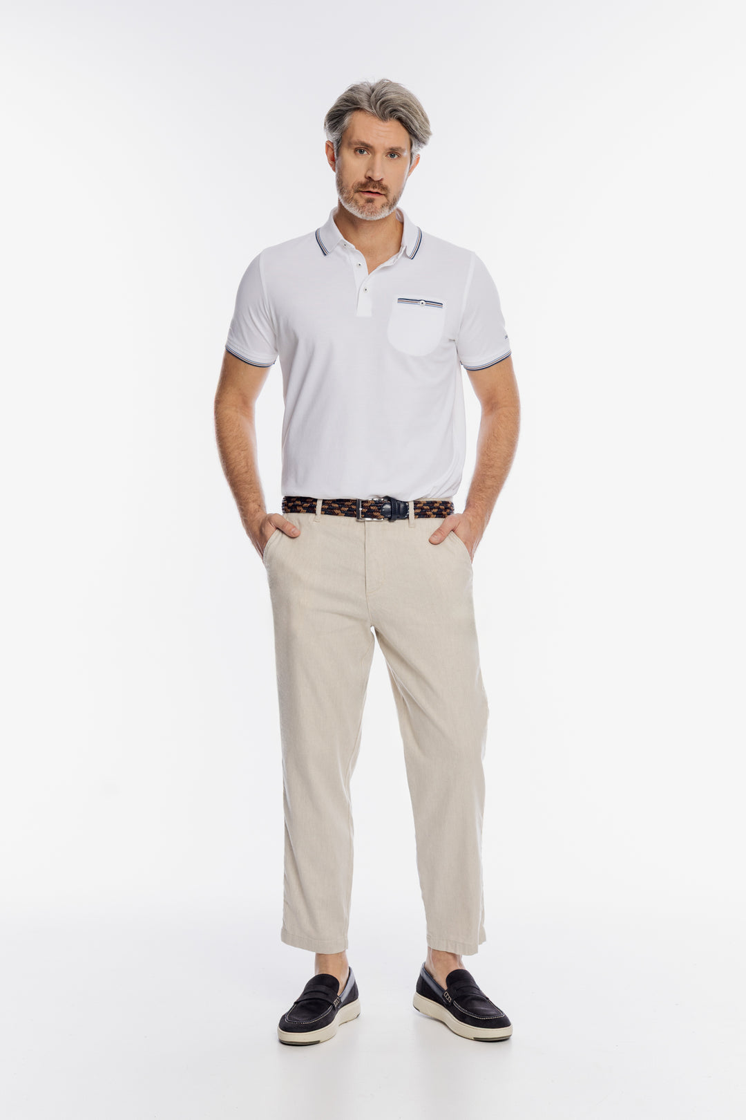 Męskie beżowe spodnie z prostą nogawką