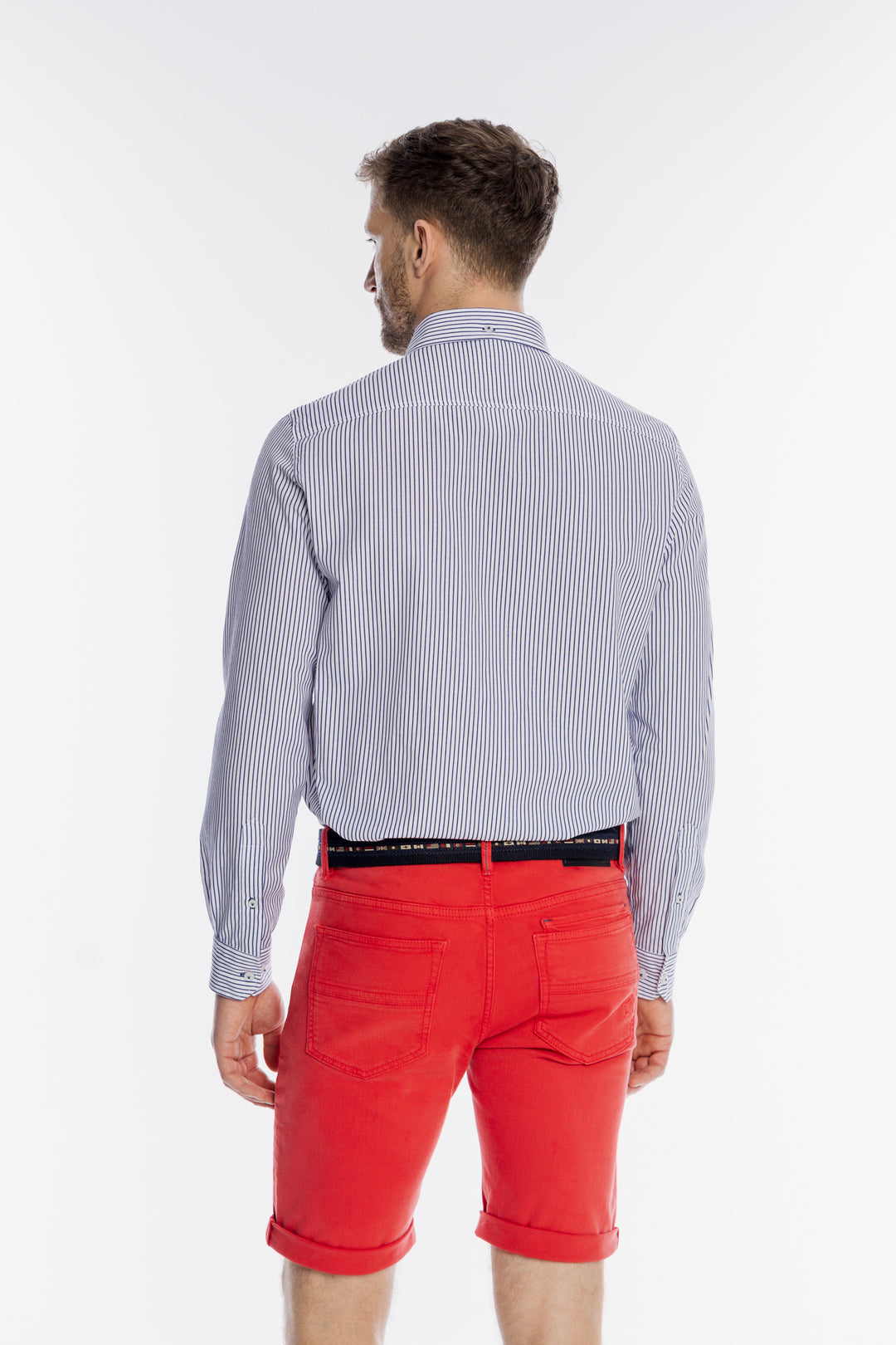 Męska biała koszula Campione w granatowe paski Regular Fit