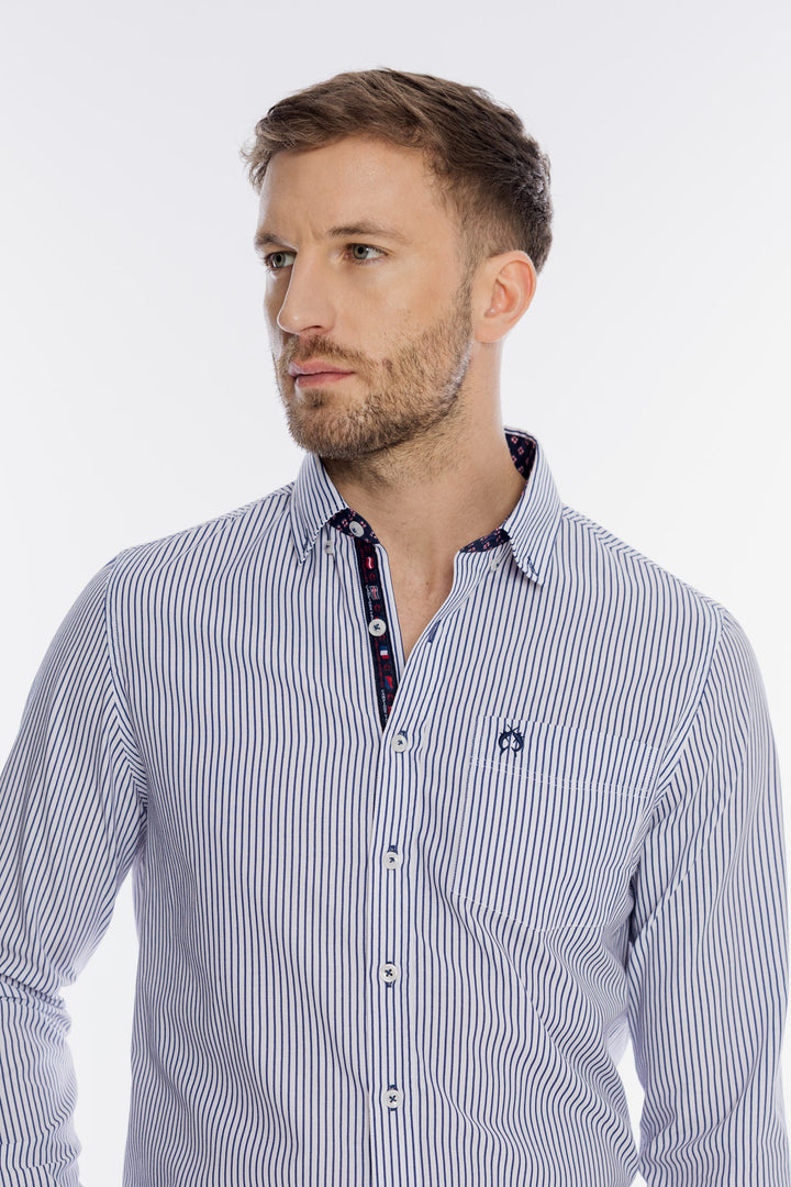 Męska biała koszula Campione w granatowe paski Regular Fit