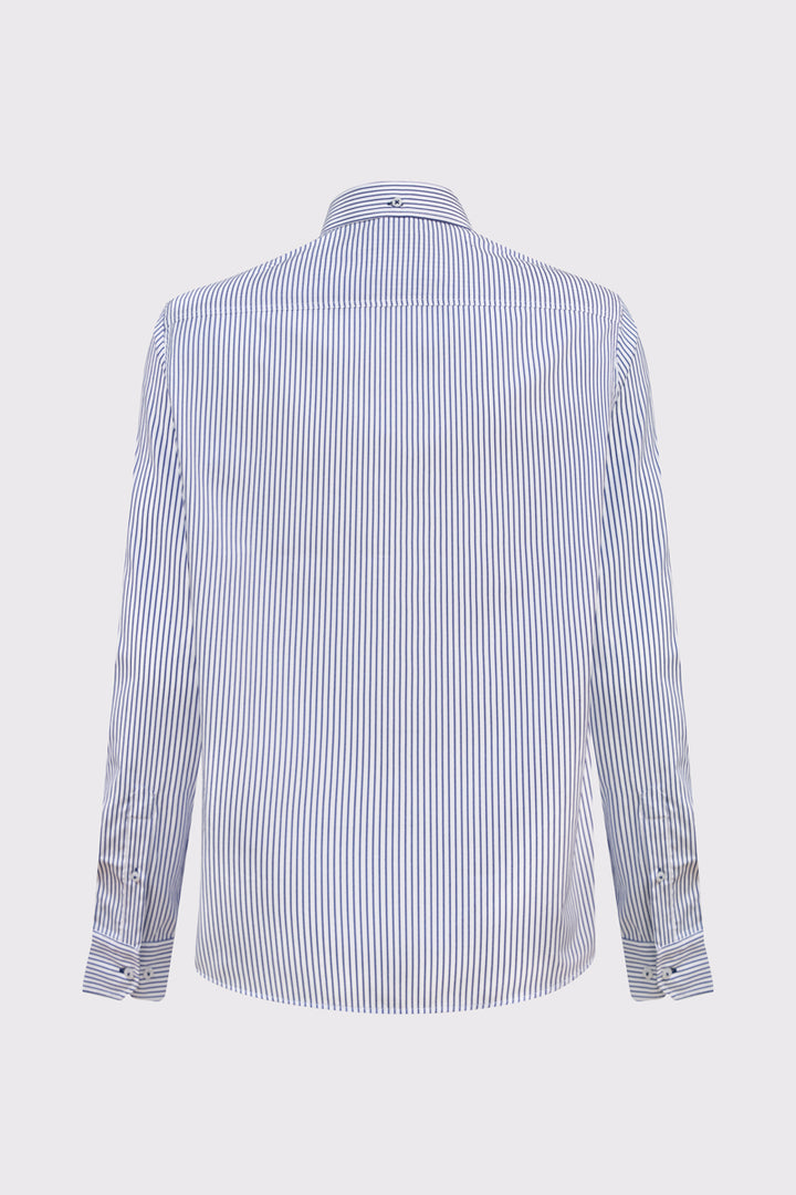 Męska biała koszula Campione w granatowe paski Regular Fit