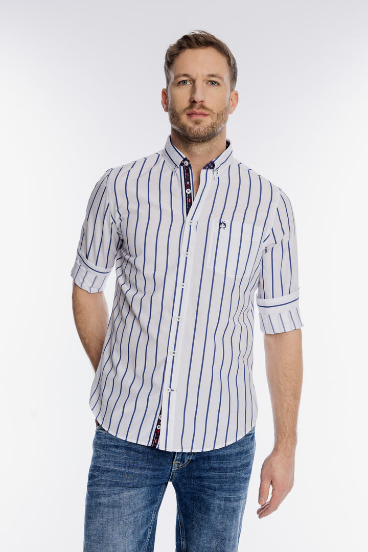 Męska biała koszula Campione w szerokie niebieskie pasy Modern Fit