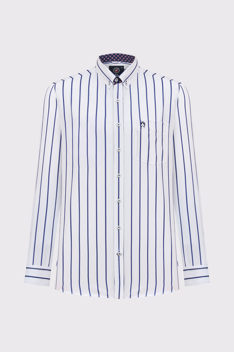 Męska biała koszula Campione w szerokie niebieskie pasy Modern Fit