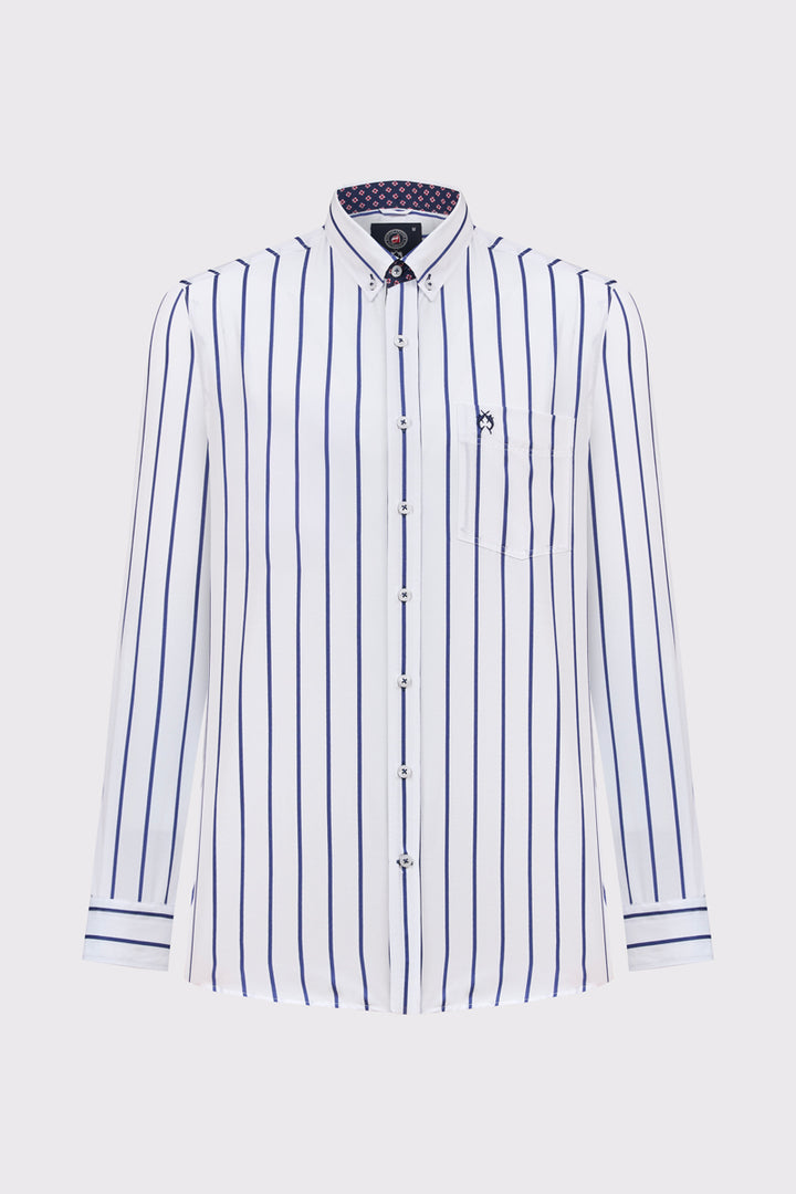 Męska biała koszula Campione w szerokie niebieskie pasy Modern Fit