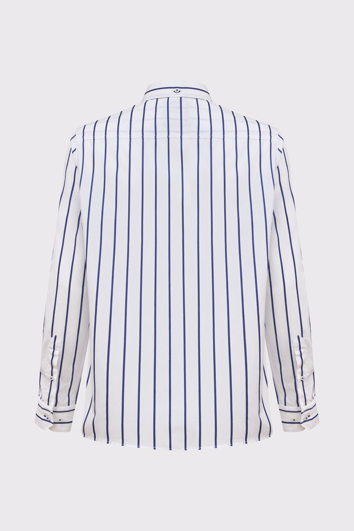 Męska biała koszula Campione w szerokie niebieskie pasy Modern Fit