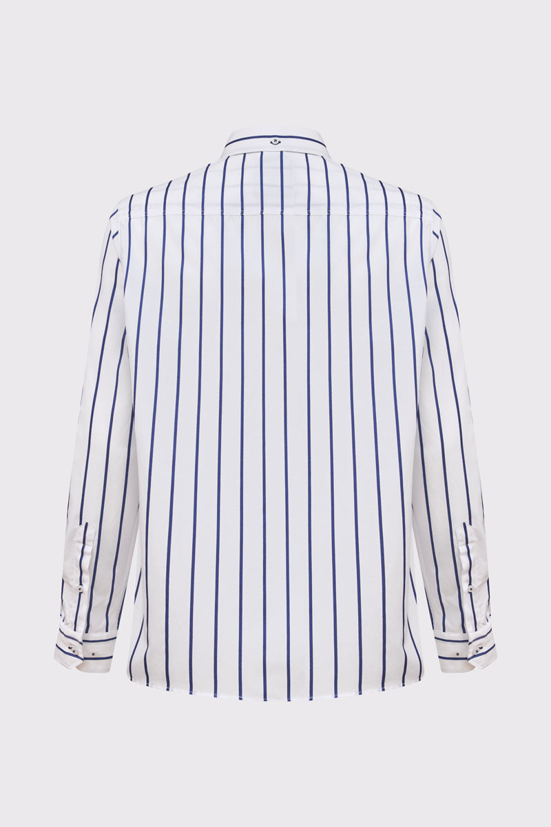 Męska biała koszula Campione w szerokie niebieskie pasy Modern Fit