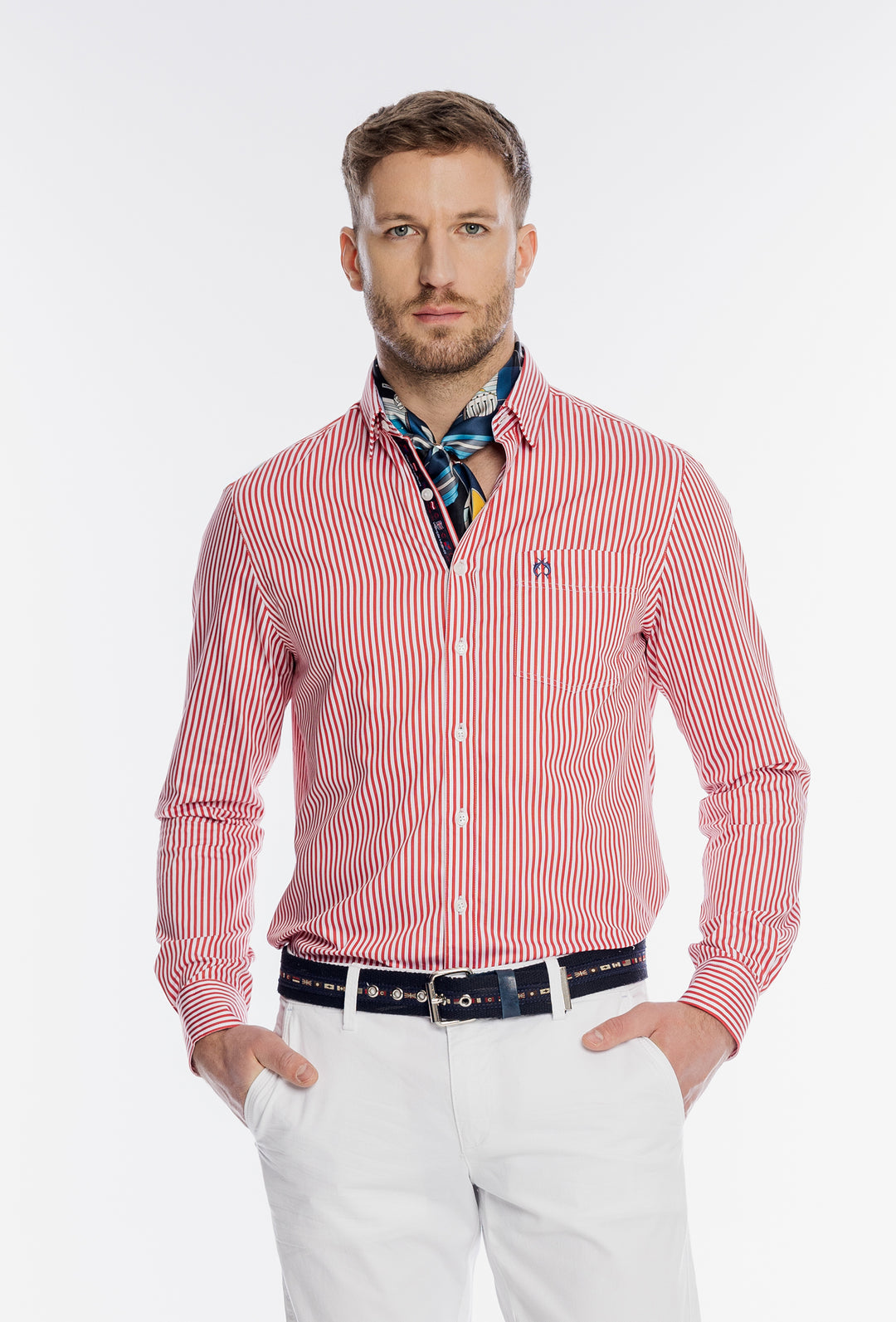 Męska koszula Campione w biało czerwone paski Regular Fit