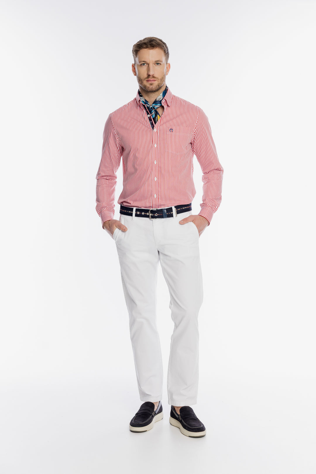 Męska koszula Campione w czerwono białe paski Modern Fit