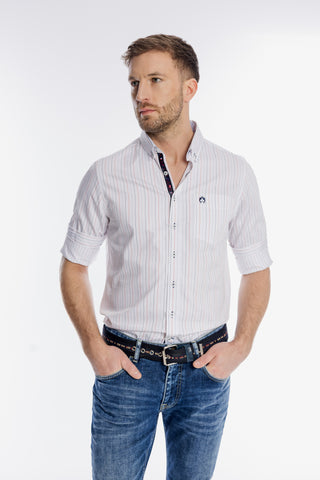 Męska biała koszula Campione w kolorowe prążki Modern Fit