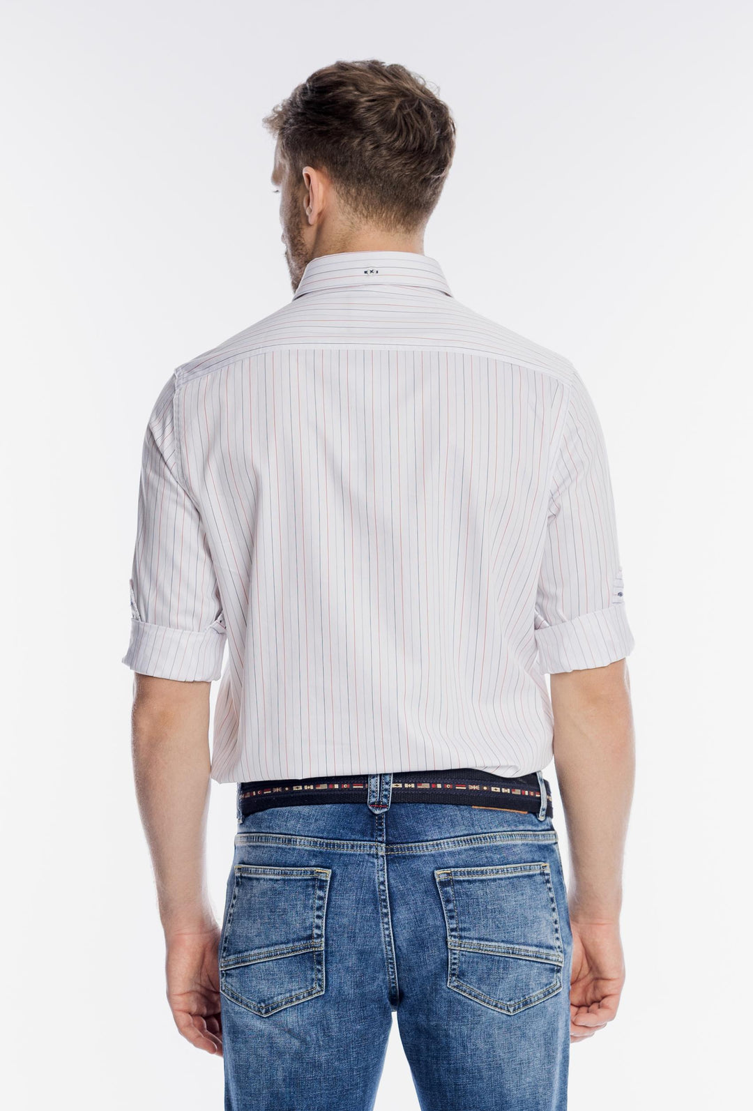 Męska biała koszula Campione w kolorowe prążki Modern Fit