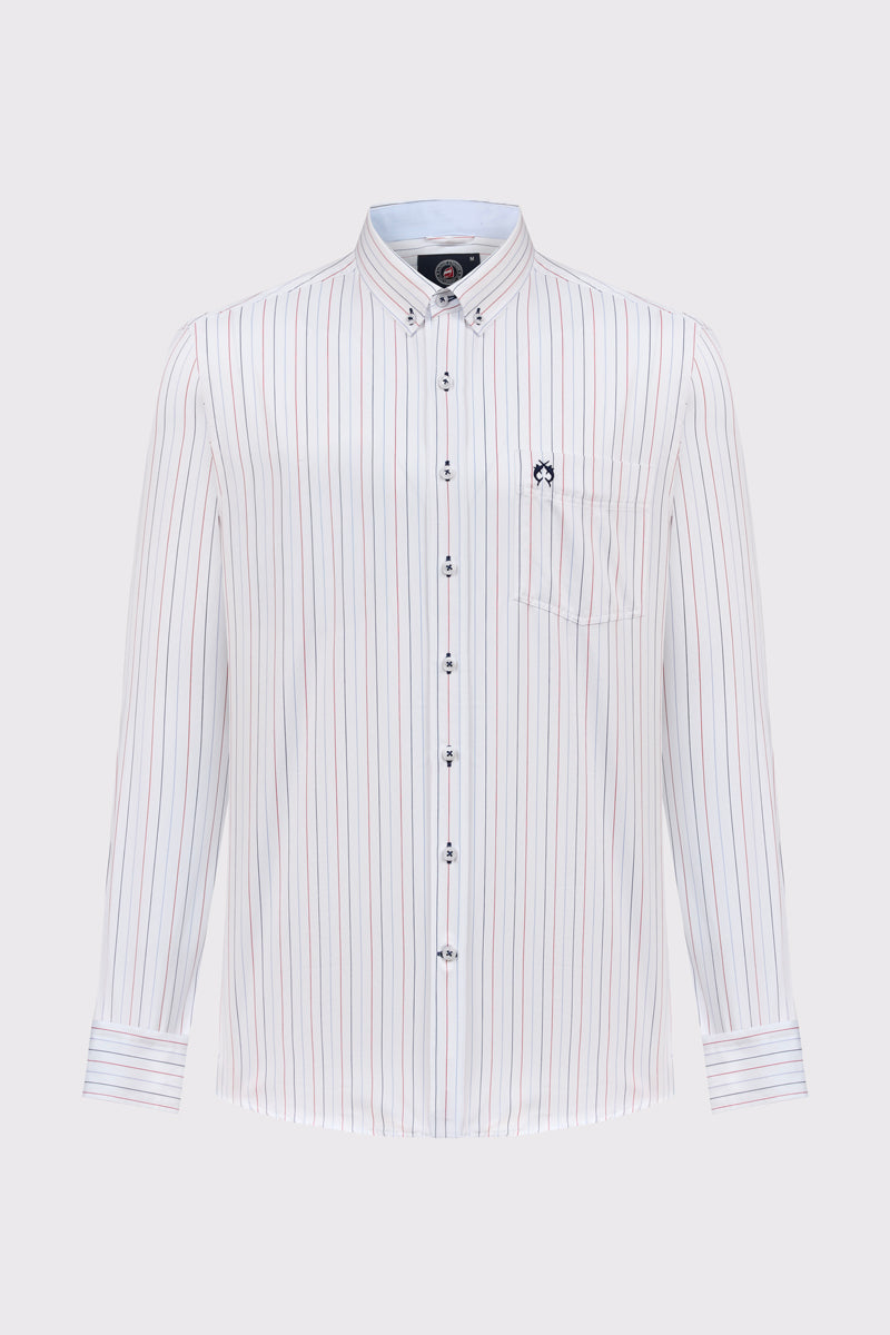 Męska biała koszula Campione w kolorowe prążki Modern Fit