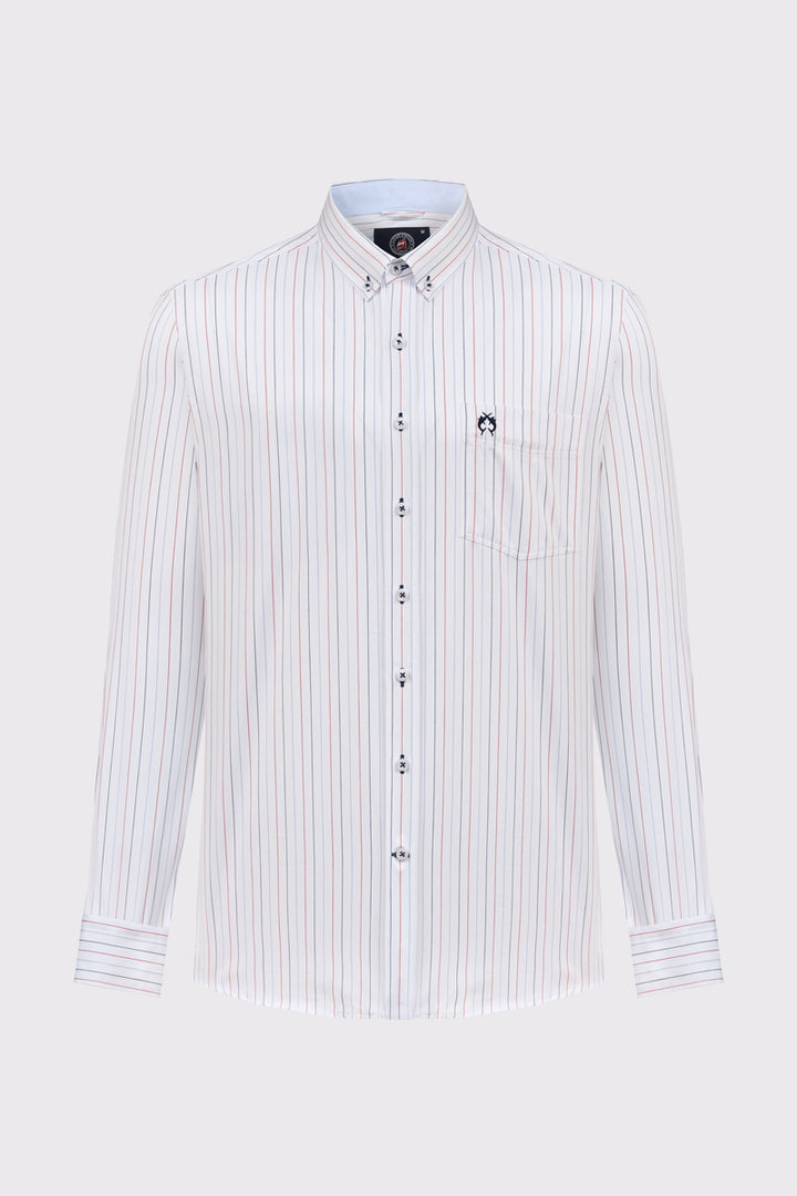 Męska biała koszula Campione w kolorowe prążki Modern Fit