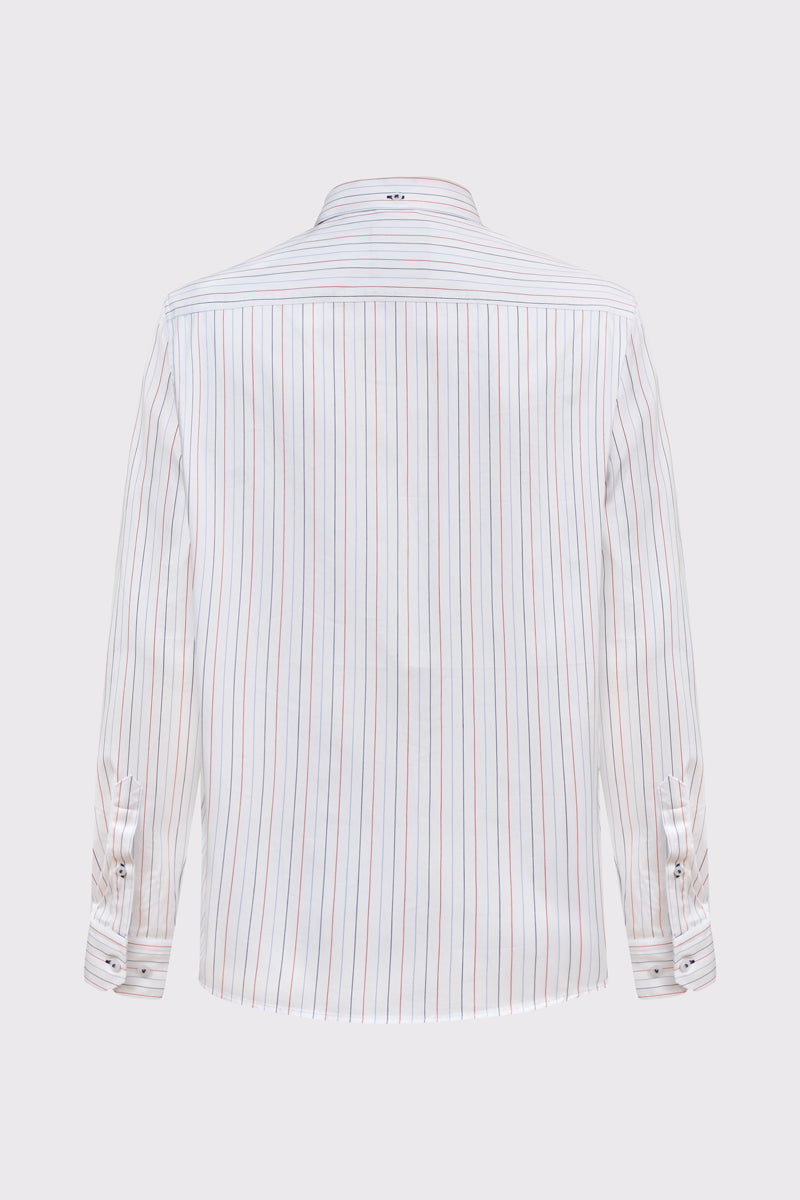 Męska biała koszula Campione w kolorowe prążki Modern Fit