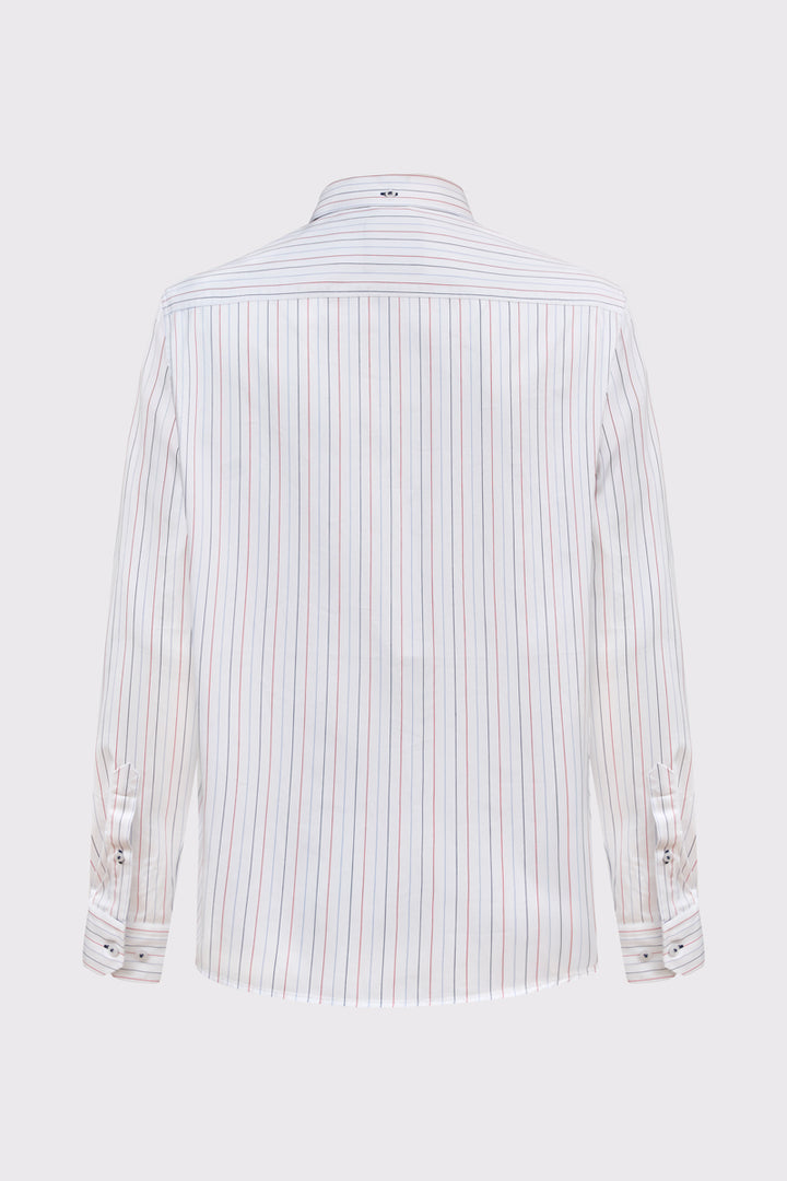 Męska biała koszula Campione w kolorowe prążki Modern Fit