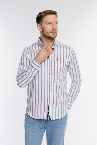 Męska biała koszula Campione w kolorowe pasy Modern Fit
