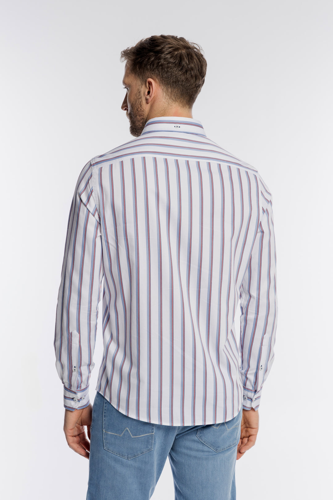 Męska biała koszula Campione w kolorowe pasy Modern Fit