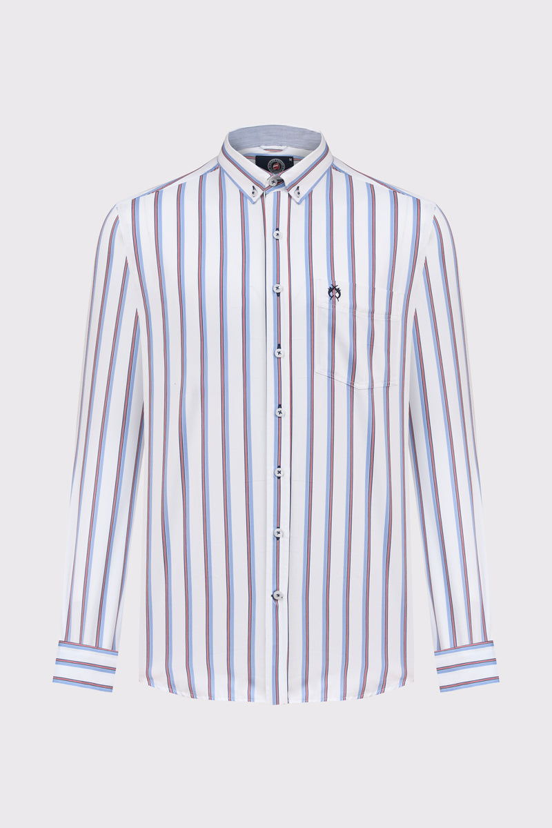 Męska biała koszula Campione w kolorowe pasy Modern Fit