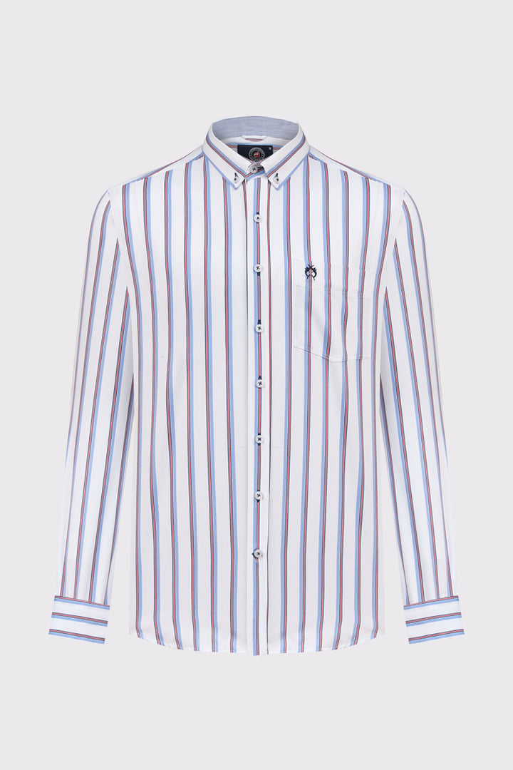 Męska biała koszula Campione w kolorowe pasy Modern Fit