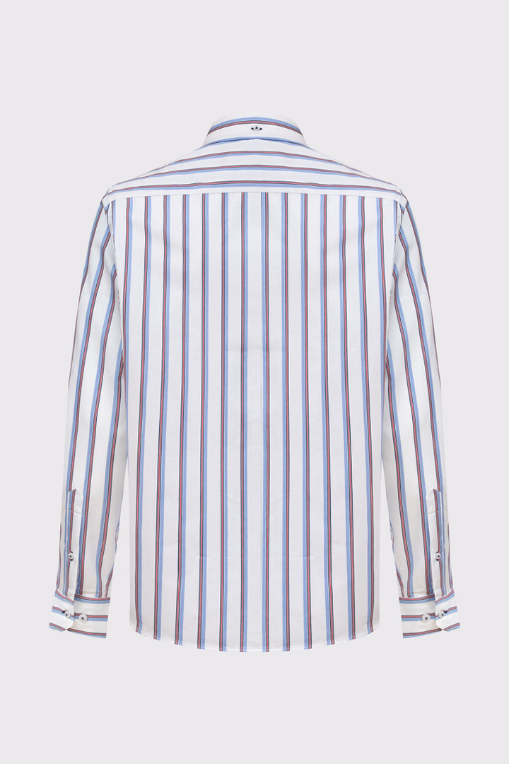 Męska biała koszula Campione w kolorowe pasy Modern Fit