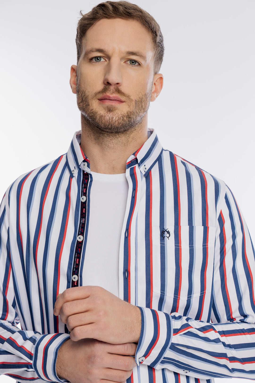 Męska koszula Campione w szerokie kolorowe pasy Modern Fit